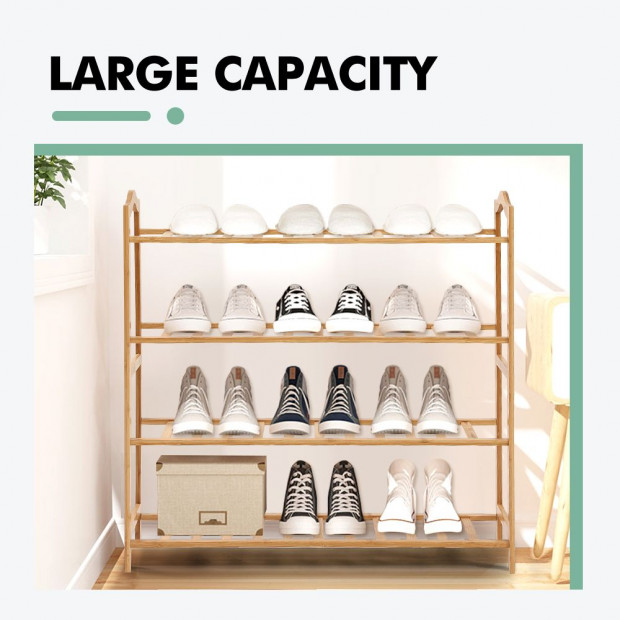 Bamboo Shoe Rack Storage Wooden Shelf Stand 4 Tiers Layers 80cm Image 5