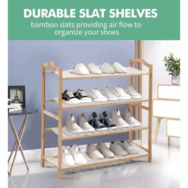 Bamboo Shoe Rack Storage Wooden Shelf Stand 4 Tiers Layers 80cm Image 6