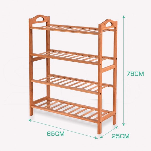 2x 4 Tier Bamboo Shoe Rack Shoes Storage Shelves Stand Shelf Image 9