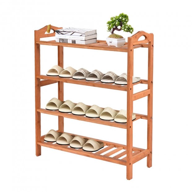 2x 4 Tier Bamboo Shoe Rack Shoes Storage Shelves Stand Shelf Image 2