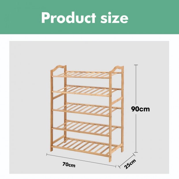 Bamboo Shoe Rack Storage Wooden Shelf Stand 5 Tiers Layers 70cm Image 8