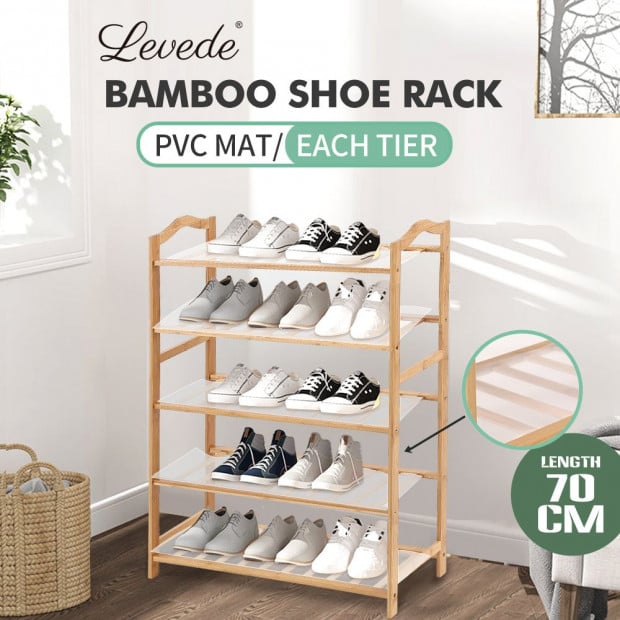 Bamboo Shoe Rack Storage Wooden Shelf Stand 5 Tiers Layers 70cm Image 2