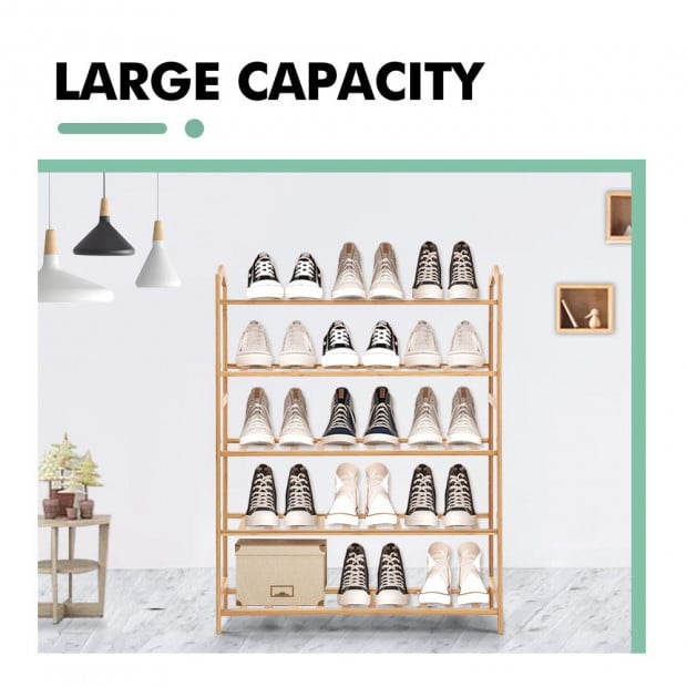 Bamboo Shoe Rack Storage Wooden Shelf Stand 5 Tiers Layers 70cm Image 5