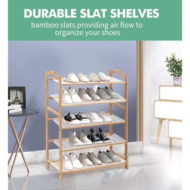 Bamboo Shoe Rack Storage Wooden Shelf Stand 5 Tiers Layers 70cm Image 6