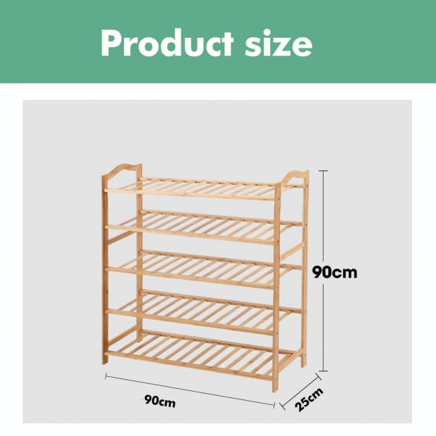 Bamboo Shoe Rack Storage Wooden Shelf Stand 5 Tiers Layers 90cm Image 9