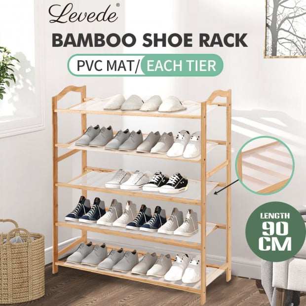Bamboo Shoe Rack Storage Wooden Shelf Stand 5 Tiers Layers 90cm Image 2