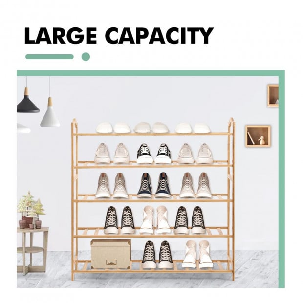 Bamboo Shoe Rack Storage Wooden Shelf Stand 5 Tiers Layers 90cm Image 5
