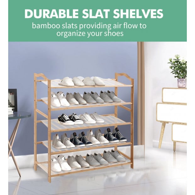 Bamboo Shoe Rack Storage Wooden Shelf Stand 5 Tiers Layers 90cm Image 6