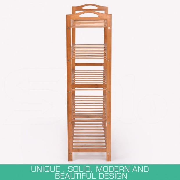 2x 5 Tier Bamboo Shoe Rack Organizer Storage Shelves Stand Image 2