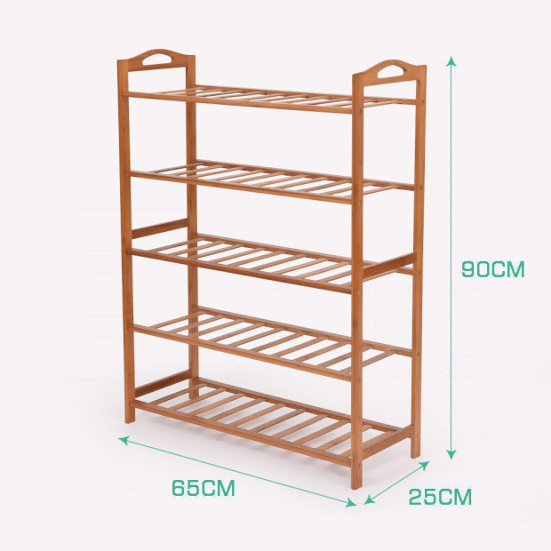 2x 5 Tier Bamboo Shoe Rack Organizer Storage Shelves Stand Image 3