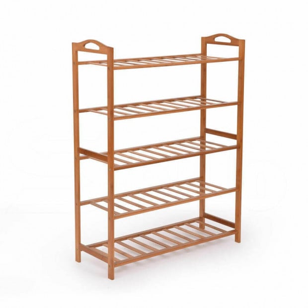 2x 5 Tier Bamboo Shoe Rack Organizer Storage Shelves Stand