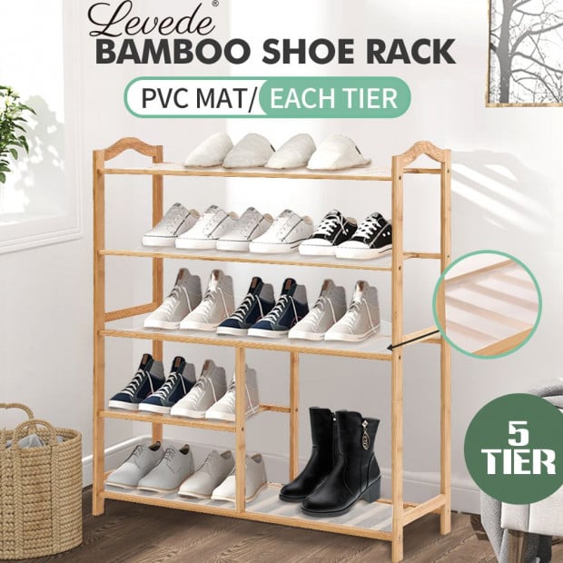 Bamboo Shoe Rack Storage Wooden Shelf Stand 5 Tiers Layers 80cm Image 3