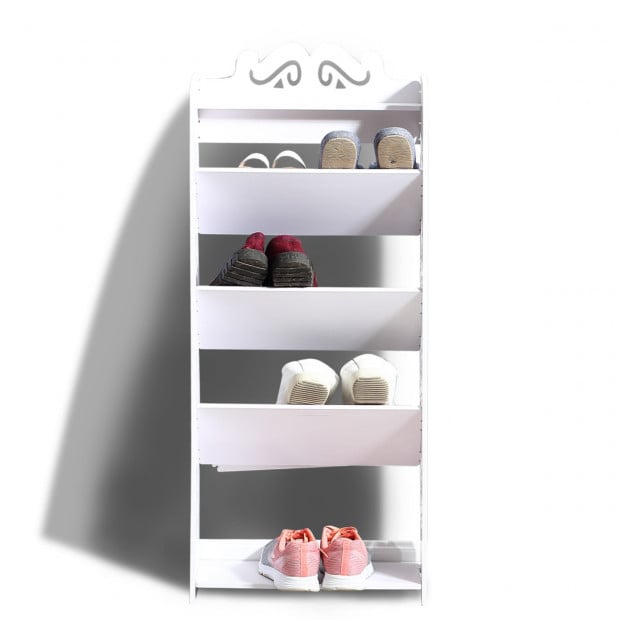 5 Tiers Tilt White Chic Hollow Out Shoe Rack