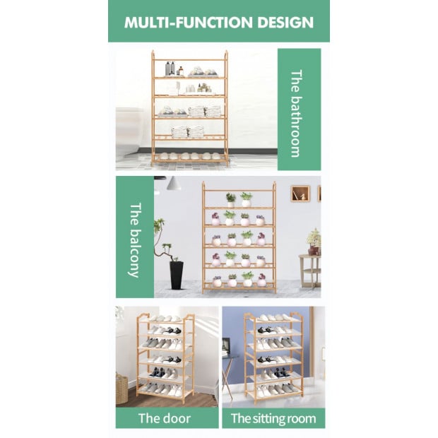Bamboo Shoe Rack Storage Wooden Shelf Stand 6 Tiers Layers 70cm Image 8