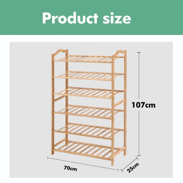 Bamboo Shoe Rack Storage Wooden Shelf Stand 6 Tiers Layers 70cm Image 9