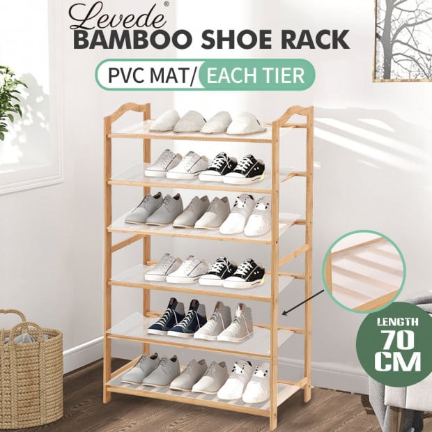 Bamboo Shoe Rack Storage Wooden Shelf Stand 6 Tiers Layers 70cm Image 2