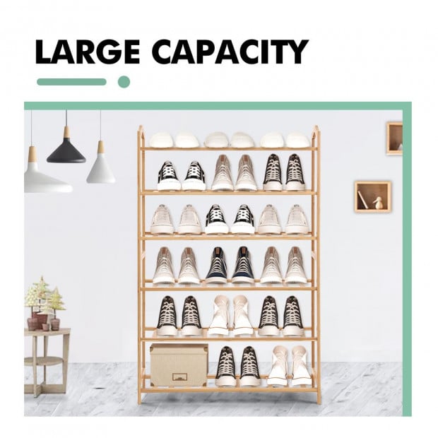 Bamboo Shoe Rack Storage Wooden Shelf Stand 6 Tiers Layers 70cm Image 5