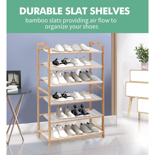 Bamboo Shoe Rack Storage Wooden Shelf Stand 6 Tiers Layers 70cm Image 6