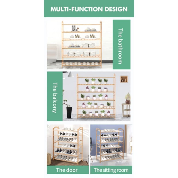 Bamboo Shoe Rack Storage Wooden Shelf Stand 6 Tiers Layers 90cm Image 8