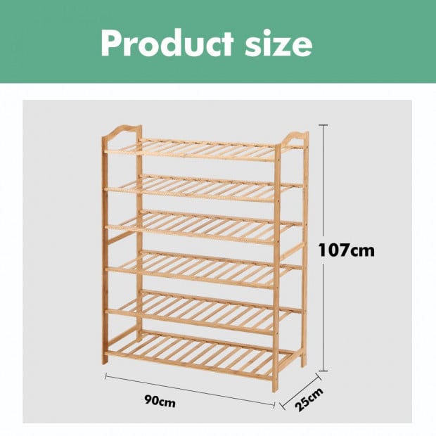 Bamboo Shoe Rack Storage Wooden Shelf Stand 6 Tiers Layers 90cm Image 9