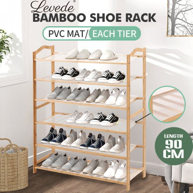 Bamboo Shoe Rack Storage Wooden Shelf Stand 6 Tiers Layers 90cm Image 2