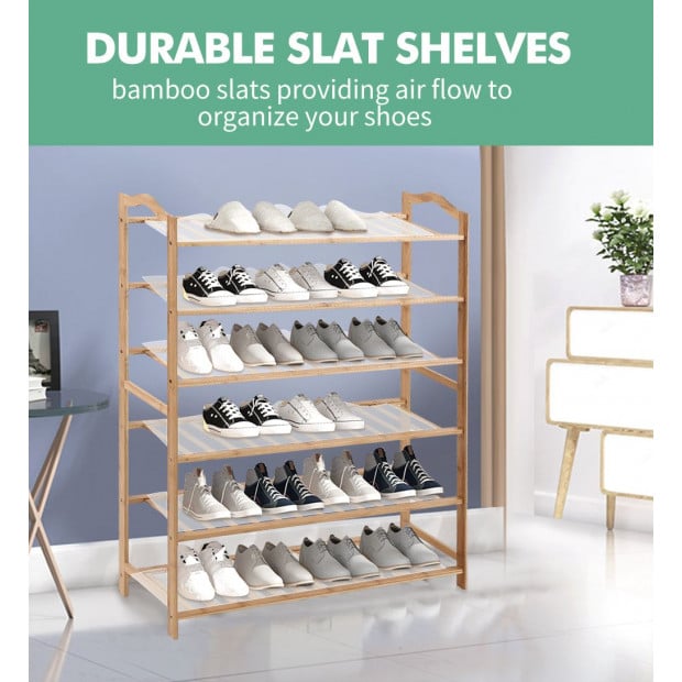 Bamboo Shoe Rack Storage Wooden Shelf Stand 6 Tiers Layers 90cm Image 6