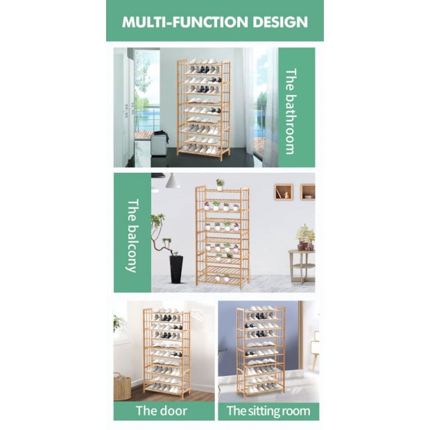 10 Tiers 80cm Wide Bamboo Shoe Rack Storage Wooden  Shelf Stand Image 8