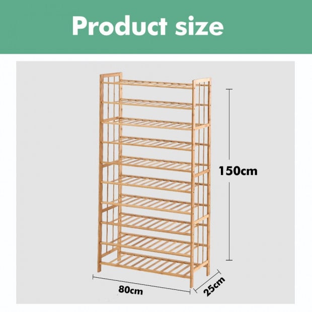10 Tiers 80cm Wide Bamboo Shoe Rack Storage Wooden  Shelf Stand Image 9