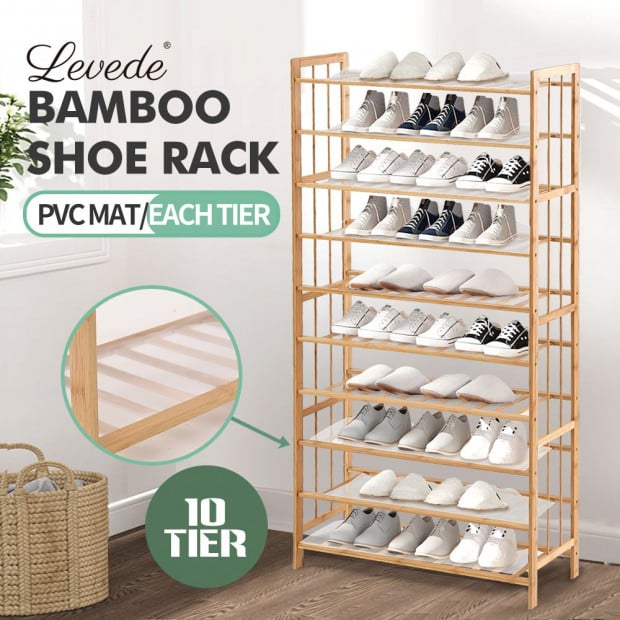 10 Tiers 80cm Wide Bamboo Shoe Rack Storage Wooden  Shelf Stand Image 2