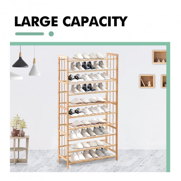 10 Tiers 80cm Wide Bamboo Shoe Rack Storage Wooden  Shelf Stand Image 5