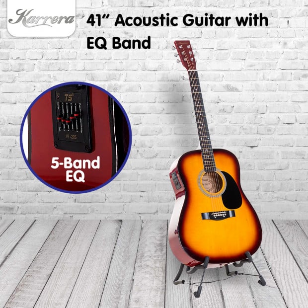 Karrera 41in Acoustic Guitar with EQ Band - Sunburst Image 6