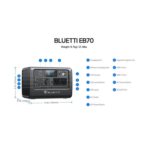 BLUETTI EB70 Portable Power Station | 1000W 716Wh Image 6