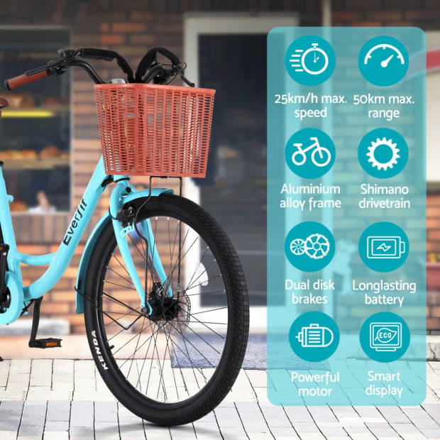 26 Electric Bike City Bicycle Ebike E-bike Commuter W/ Battery Blue Image 4