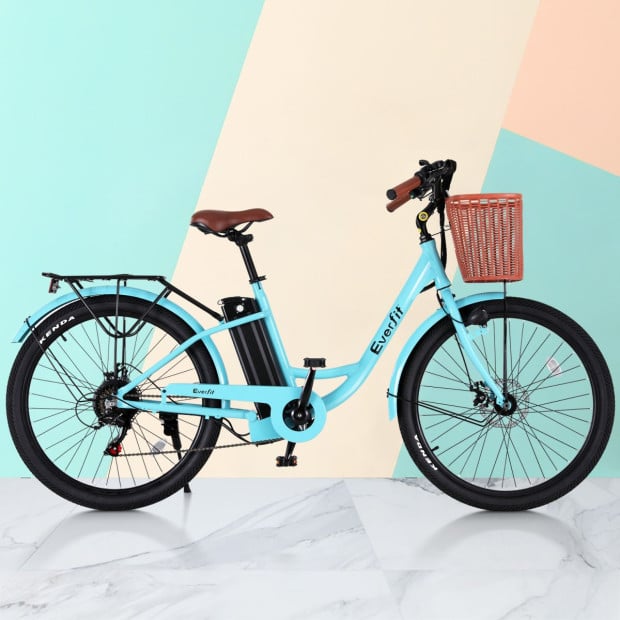 26 Electric Bike City Bicycle Ebike E-bike Commuter W/ Battery Blue Image 7