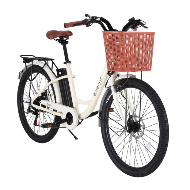 26 Electric Bike City Bicycle Ebike E-bike Commuter W/ Battery White Image 3