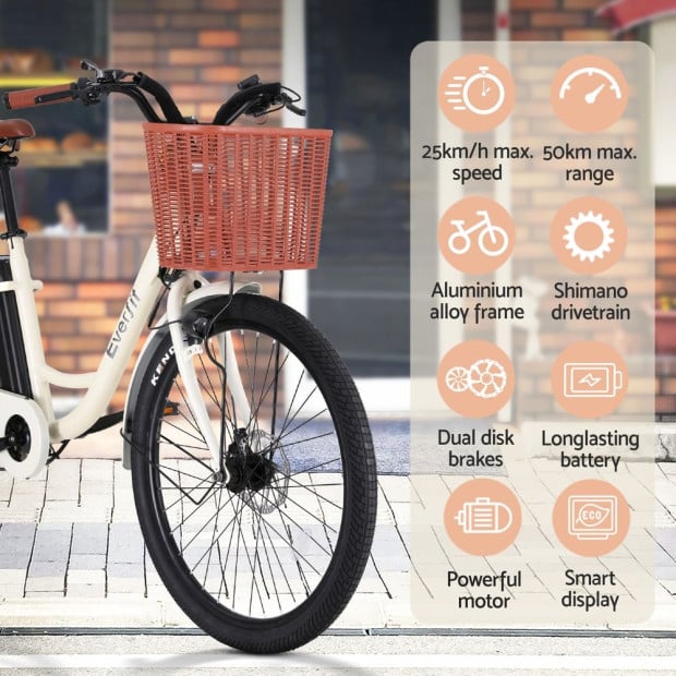 26 Electric Bike City Bicycle Ebike E-bike Commuter W/ Battery White Image 4