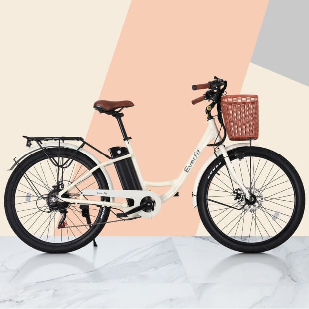 26 Electric Bike City Bicycle Ebike E-bike Commuter W/ Battery White Image 7