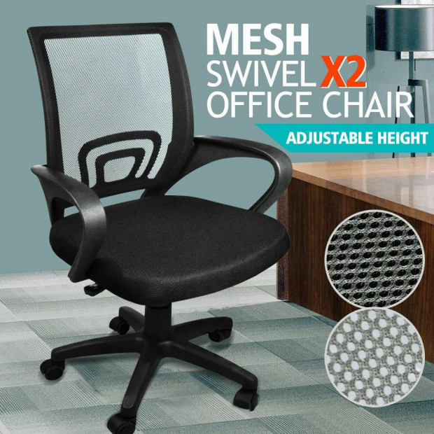 2 x Ergonomic Computer Office Midback Task Black Adjustable Chair Image 2