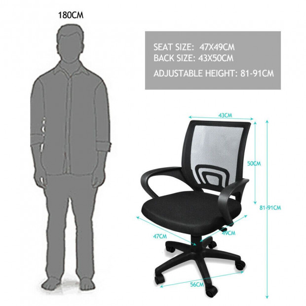 2 x Ergonomic Computer Office Midback Task Black Adjustable Chair Image 5