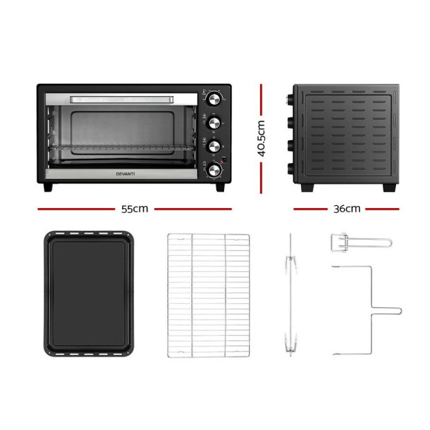 45L Electric Convection Oven Bake Benchtop Rotisserie Grill Image 2