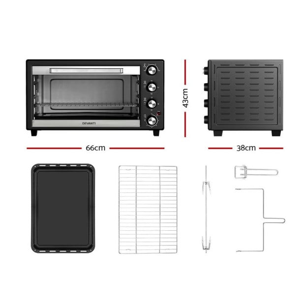60L Electric Convection Oven Bake Benchtop Rotisserie Grill Image 2