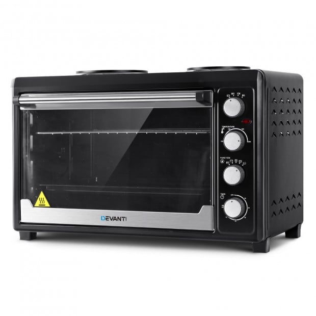 Electric Convection Oven Benchtop Rotisserie Grill 60L Hotplate Black