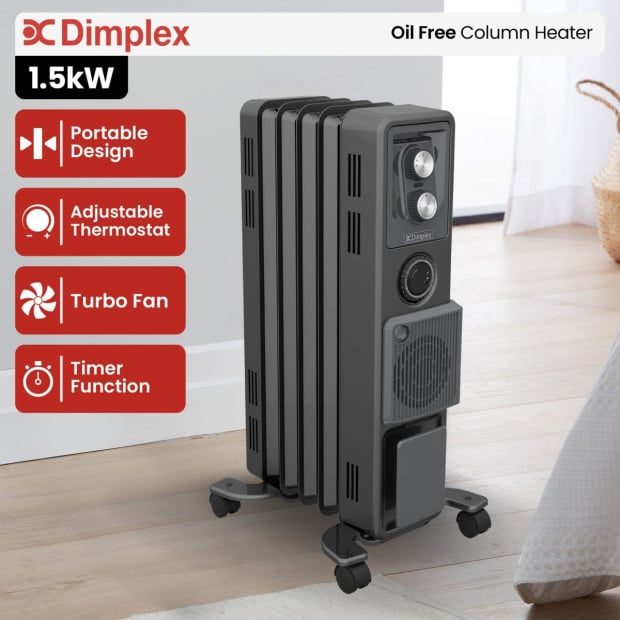 Dimplex Oil Free 1.5kW Column Heater w/ Turbo Fan and Timer in Black