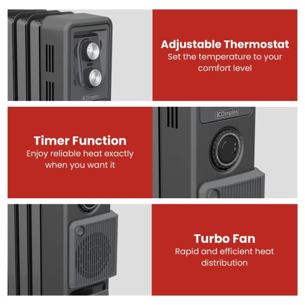 Dimplex Oil Free 1.5kW Column Heater w/ Turbo Fan and Timer in Black Image 6