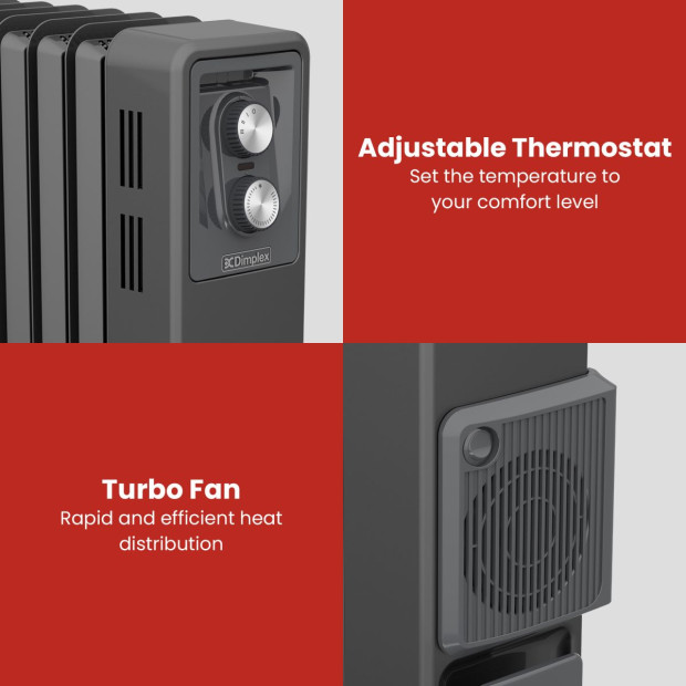 Dimplex Oil Free 2.4kW Column Heater w/ Thermostat and Turbo Fan in Black Image 6