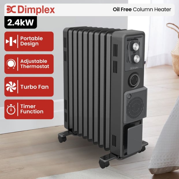 Dimplex Oil Free 2.4kW Column Heater w/ Turbo Fan and Timer in Black