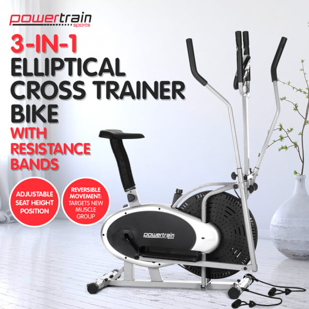 3-in-1 Powertrain Elliptical Cross Trainer & Exercise Bike with Resistance Bands Image 2
