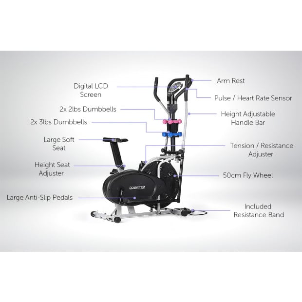 5-in-1 Powertrain Elliptical Cross Trainer & Spin Bike with Dumbbell Set Image 3