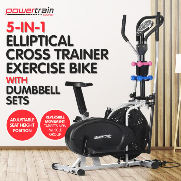 5-in-1 Powertrain Elliptical Cross Trainer & Spin Bike with Dumbbell Set Image 2