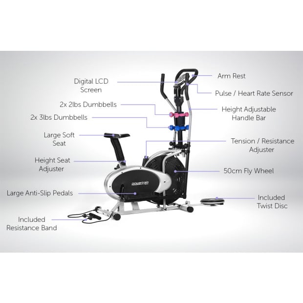 6-in-1 Powertrain Elliptical Exercise Bike with Weights and Twist Disc Image 8